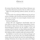 Text: "GRACE". Illustration: Silhouette eines Raben. Text: Menschen erkennen Bösewicht nicht. Busfahrt, Frankensteins Monster. Seite 9.