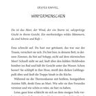 ERSTES KAPITEL: WINTERMENSCHEN. Es folgt ein Text über Ema, die von einem Traum erwacht und sich auf den Tag vorbereitet.