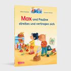 Text oben: Max und Pauline wollen in der Kita Piraten spielen. Illustration mit spielenden Kindern und Piratenmotiven.