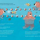 Benno übt mit Matti Brustschwimmen. Matti lernt schnell. Illustration von Bären und einem Kind, das schwimmt.