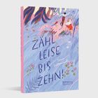 Text: "Zähl leise bis zehn!" von Laura Lähteenmäki. Illustration: Zwei Menschen auf einer blauen, blumenreichen Wiese.