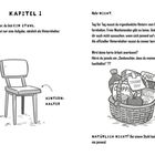 Kapitel 1: Vorstellung eines Stuhls als Hinternhalter. Kein Dank für harte Arbeit. Zeichnung eines Stuhls und eines Geschenkkorbs.