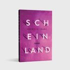 „Scheinland“, Cornelia Franz, Carlsen. Rosa Hintergrund, buchähnliche Darstellung.