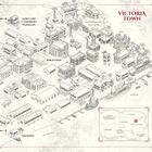 Stadtkarte mit Texten: "Victoria Town", "Jades und Catherines Wohnung", "Historisches Zentrum", "Bibliothek", "Bäckerei", "Hafen".
