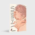 Text: "AMBROSIA", "4", "akabeko", "HAYABUSA". Illustration eines Gesichts, von Händen gehalten.