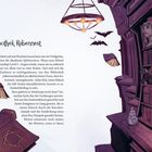 "Bibliothek Rabennest" steht oben. Eine Illustration zeigt eine Bibliothek, Fledermäuse, Bücher und Schriftrollen.