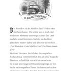 Der Text beschreibt eine fröhliche Wanderung, ein Bach plätschert, Mortimer und Pinkie suchen im Elbsandsteingebirge magische Tiere.
