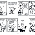 Eine Illustration mit Comic-Texten über eine Tigerfalle, Thunfischsandwich, und Calvins Vater. Calvin und Hobbes sind abgebildet.