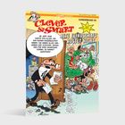 Comic mit zwei Männern im Anzug. Missgeschicke und lustige Dialoge über eine Smartwatch-Antenne und einen Notruf.