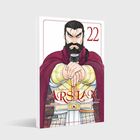 "22" und "The Heroic Legend of Arslan" in Rot. Illustration eines ernst blickenden Mannes mit Bart und rotem Umhang.