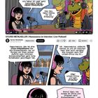 Illustration eines Live-Podcasts. Sylvie stellt Heavysaurus vor. Vier Dinosaurier und ein Drache werden interviewt.