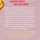 "Leeres Nest, volles Herz" beschreibt leere Nester, Eheprobleme und Geheimnisse. Buntes florales Design im Hintergrund.