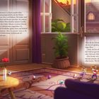 "Komm zur Ruhe bei einer gemütlichen Gutenachtgeschichte mit Maxi und Helium." Zwei Tiere schlafen unter bunten Blättern.