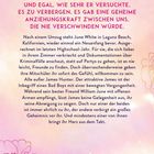 Text oben: "ICH HASSTE IHN. ICH BEGEHRTE IHN."

Darunter: Kurze Zusammenfassung der Geschichte von June White in Kalifornien und ihrer Begegnung mit James Hunter. Ornamentale Blumen und Blätter zieren den Hintergrund in Rosa- und Gelbtönen.