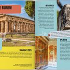 "Ran an die Ruinen!", "Süße Geschenke", "Traumhafte Tempel", "Ostia Antica", "Oplontis". Illustration von Ruinen und Tempeln.