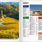 Inhalt: Reiseplanung, Reiseziele, Praktisches, Storybook. Links Weinberglandschaft mit herzförmigem Weg.