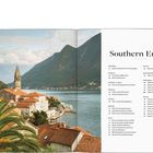 Texte: "Southern Europe", "Andorra", "Malta", "Montenegro", "Portugal", "Italy", "Greece", "Cyprus". 

Links: Küstenstadt mit Bergen.