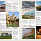Texte: St. Ives, Bath, Canterbury, London, Stonehenge, Cornwall, Dartmoor, Giant's Causeway, Dublin, Cliffs of Moher, Connemara, Lough Erne, Dunmore Cave, Muckross House.  
Links Bilder wie Fachwerkhaus, Bath, Stonehenge; rechts Küste, Berge, Stadt bei Nacht.