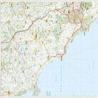 In der Mitte: "LATIUM LAZIO". Links oben: Symbole für Straßen und Sehenswürdigkeiten. Karte zeigt Küste, Straßen, Orte.