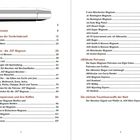 Links: "Inhalt" in großer Schrift auf einer Patronen-Illustration. Darunter Kapitelüberschriften mit Seitenzahlen. Rechts weitere Themen.