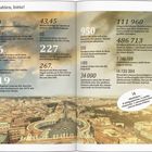 Zahlen über Rom, z.B. 0 weibliche Päpste, 950 Kirchen, 2.746.709 Einwohner. Luftaufnahme vom Petersplatz in der Mitte.