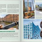 Texte: Nummerierte Foto-Tipps; "DER FOTOSPOT: SPEICHERSTADT HAMBURG"; Bild links: Wasser, historische Gebäude. Rechts: Elbphilharmonie.