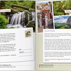 Seite 38: "Tickern statt Blinken", Brief mit Wasserfall-Foto.  
Seite 39: "Barraquito statt Bürokaffee", Fotos von bunten Häusern und Natur.  
Texte an Marion und aus dem Paradies.
