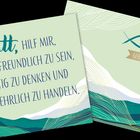 "Gott, hilf mir, freundlich zu sein, mutig zu denken und ehrlich zu handeln." Illustration mit Fischsymbol.