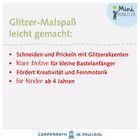 "Glitzer-Malspaß leicht gemacht: Schneiden und Prickeln mit Glitzerakzenten. Logo Mini Künstler oben rechts."