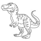 Illustration eines Dinosauriers mit einem kräftigen Körper und gestreiftem Schwänzchen. Kein Text vorhanden.