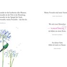 Links oben steht ein Text über die Bedeutung einer Freundin. Unten ist eine Illustration mit Blumen und einem Vogel.