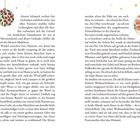 Seite 120 und 121 eines Buches mit Text über ein Mädchen und Streichhölzer, verziert mit weihnachtlichen Ornamenten.