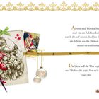 Text über Weihnachten, Zitate von Friedrich von Bodelschwingh und Louise Otto. Illustration: Weihnachtsmann mit Geschenken.