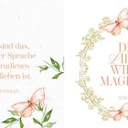 Links: „Küsse sind das...“ von Joseph Conrad. Rechts: „Die Liebe wirkt magisch.“ von Novalis. Schmetterlinge und Blumen.
