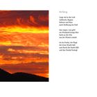 „Anfang“ steht oben. Darunter ein Gedicht. Links ein Himmel voller orange-roter Wolken bei Sonnenuntergang.