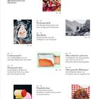 Inhalt mit Kategorien und Seitenzahlen. Fotos von Fahrrädern, Essen und Natur. Farbenfrohe und schmackhafte Themen.