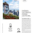 **Chères lectrices, chers lecteurs**  
Ein traditionelles Haus mit roten Details am Meer, blauer Himmel mit Wolken.  
Karikaturen von zwei Männern unten.