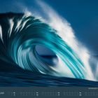 Januar, Kalender mit Meereswelle in kräftigem Blau und Weiß dargestellt, dynamisch und eindrucksvoll.