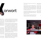 "Vorwort" in großer Schrift. Links davon eine Frau, die lächelt und sich an ein großes "V" lehnt. Rechts ein Koch in einer Küche.