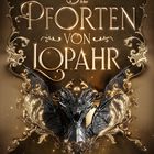 „Die Pforten von Iopahr“ von Cornelia Schulz. Goldene Verzierungen, silberner Drache in einem mystischen Design.