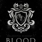 Text: Daphne Bühner, Alea Villain, Du bist der Kampf, den ich nicht fürchte, Maledictus Academy II, Blood War, Black Edition. 

Ein elegantes Wappen-Design mit Krone auf schwarzem Hintergrund.