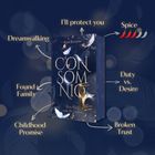 Buch mit dem Titel "Consomnic". Begriffe und Symbole: Dreamwalking, Found Family, Spice (4 Chilischoten), Duty vs. Desire.