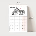 Kalender: Januar 2027, Chiemgauer Alpen. Skizze von Berg und Hütte. Maße: 21 x 29,7 cm.