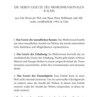 Titel: Die sieben Gesetze des mehrdimensionalen Raums. Text beschreibt vier der sieben Gesetze über Raum und Erhaltung.