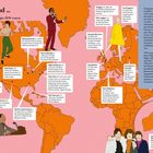 Am Vorabend... Wo 20 Ikonen der Sechziger 1959 waren. Kartenillustration mit kurzen Biografien und Standorten.