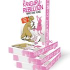 Die Känguru-Rebellion, Marc-Uwe Kling. Rebellierst du mit? Illustration eines Kängurus mit Spraydose. Stapel Bücher.