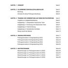 INHALT, Kapitelüberschriften und Seitenzahlen, geordnet in fünf Kapiteln für Prüfungs- und Übungsmaterial.