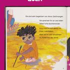 "ZULA. Sie sind begeistert von Amos Zeichnungen. Amos ist schüchtern, fehlen Worte. Kind in gelber Kleidung malt."