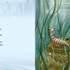 Text: Auf dem Grund eines abgelegenen kleinen Teichs lebte eine Gruppe von Wasserlarven. Sie waren eine fröhliche Schar.

Illustration: Fröhliche Wasserlarven und Pflanzen im Teich.