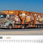 Januar 2027. Ein auffällig bemalter LKW zeigt eine Minenszene mit Schienen und Loren.